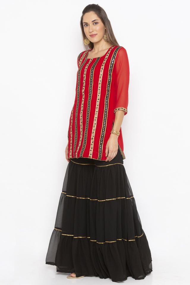 Georgette Short Kurti Top In Red