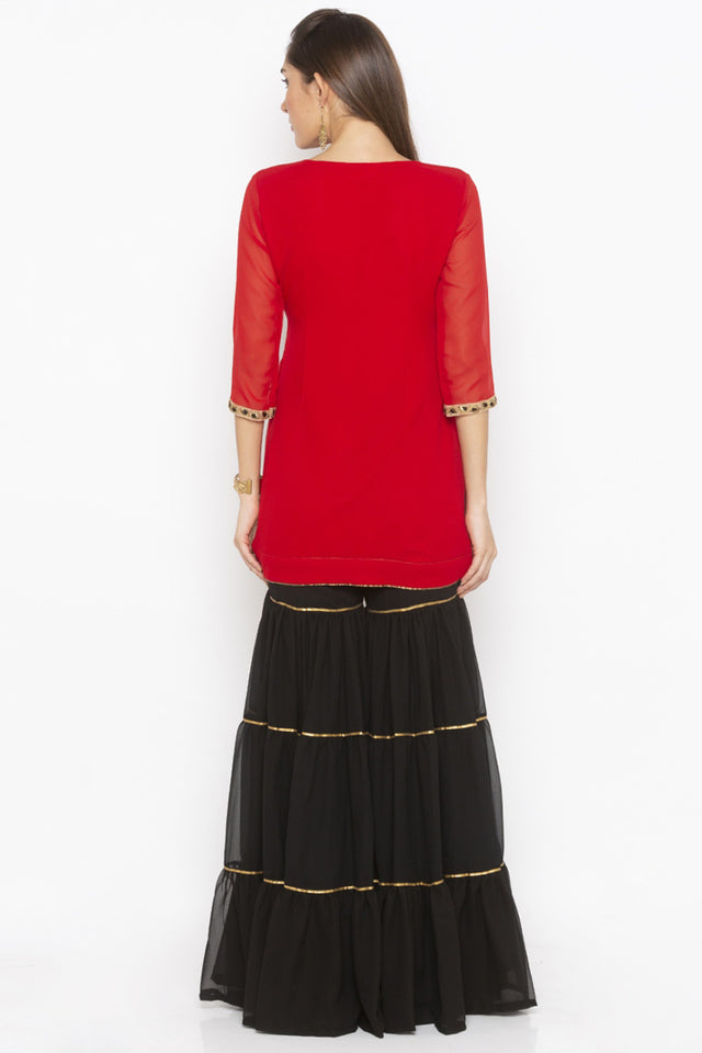 Georgette Short Kurti Top In Red