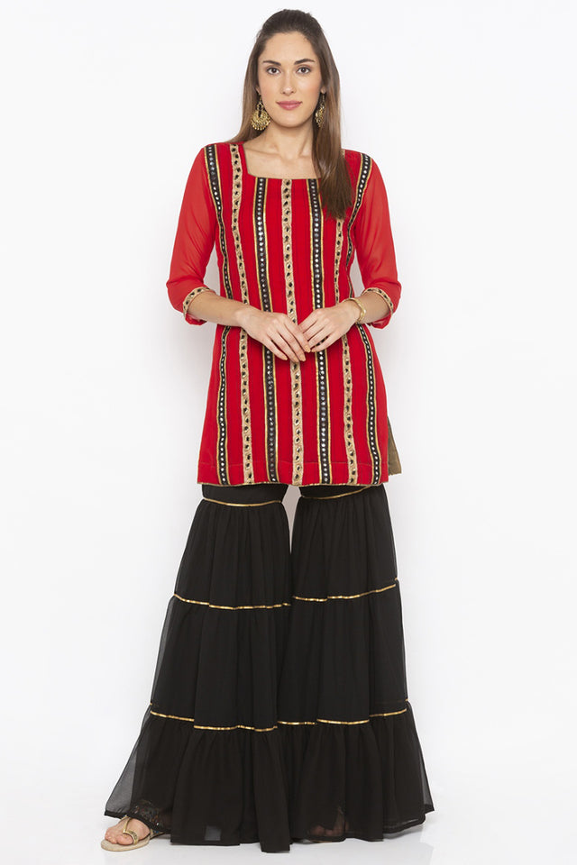 Georgette Short Kurti Top In Red