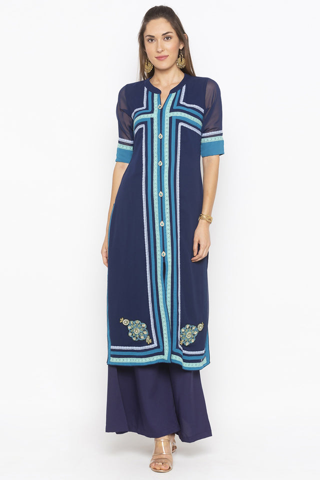 Georgette Straight Kurti Top In Blue