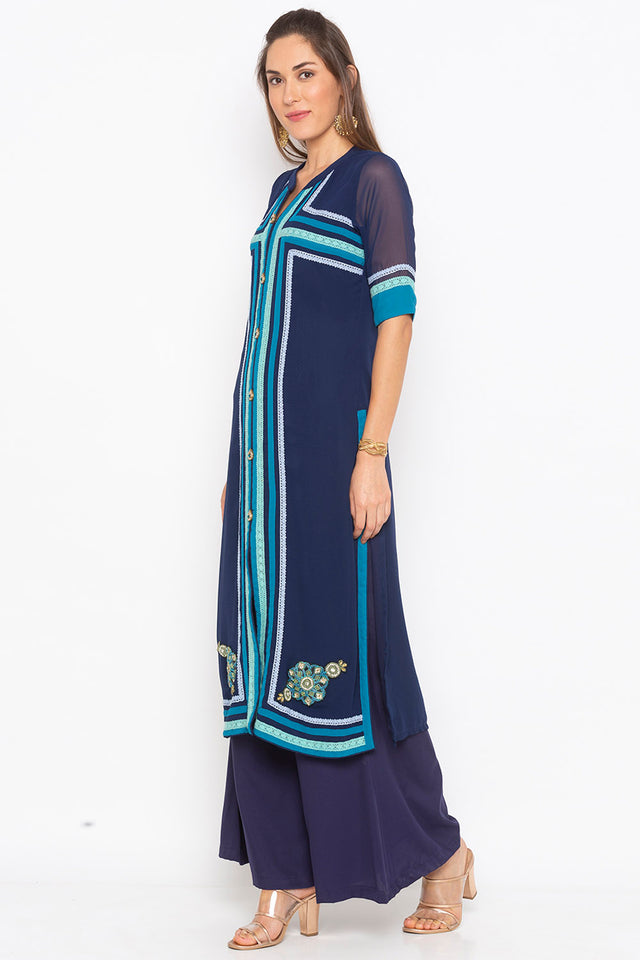 Georgette Straight Kurti Top In Blue