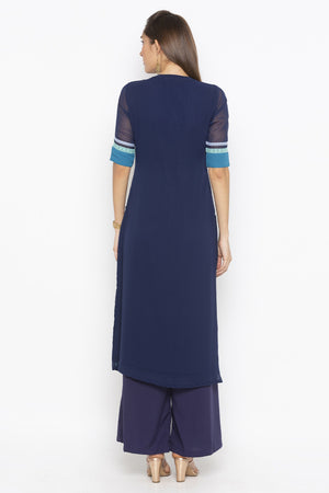 Georgette Straight Kurti Top In Blue
