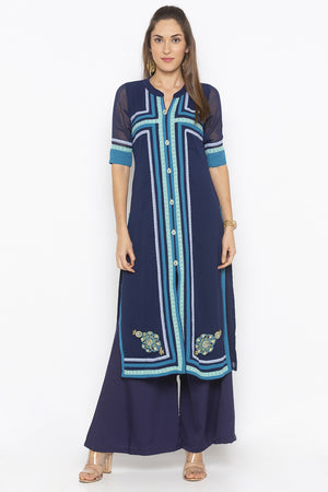 Georgette Straight Kurti Top In Blue