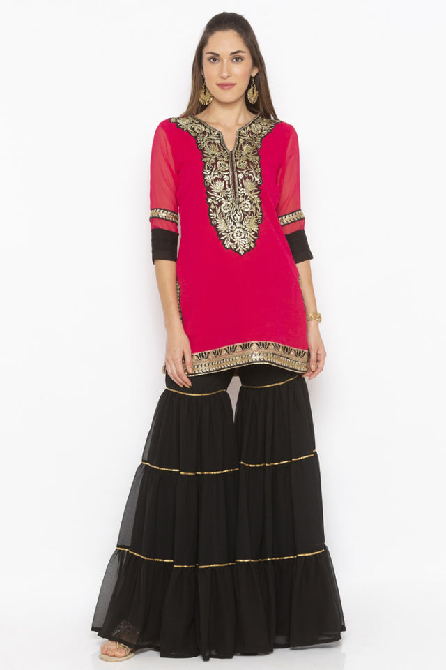 Georgette Short Kurti Top In Pink