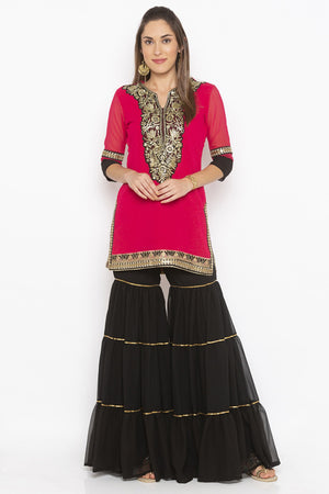 Georgette Short Kurti Top In Pink