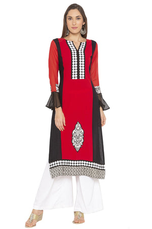 Crepe Straight Kurti Top In Red