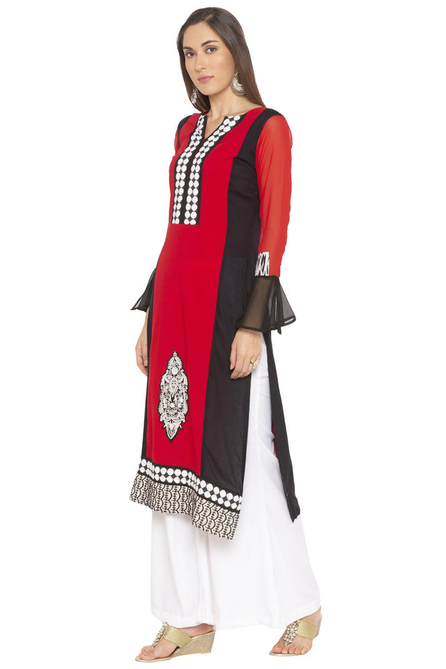Crepe Straight Kurti Top In Red