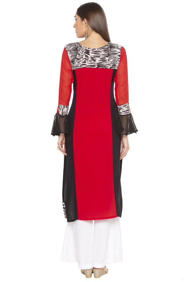 Crepe Straight Kurti Top In Red
