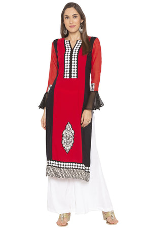Crepe Straight Kurti Top In Red