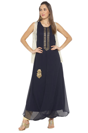 Georgette Solid Kurti Top In Blue