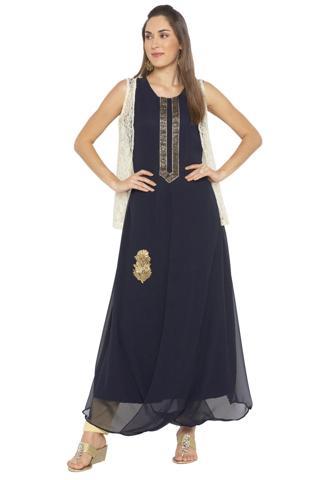 Georgette Solid Kurti Top In Blue