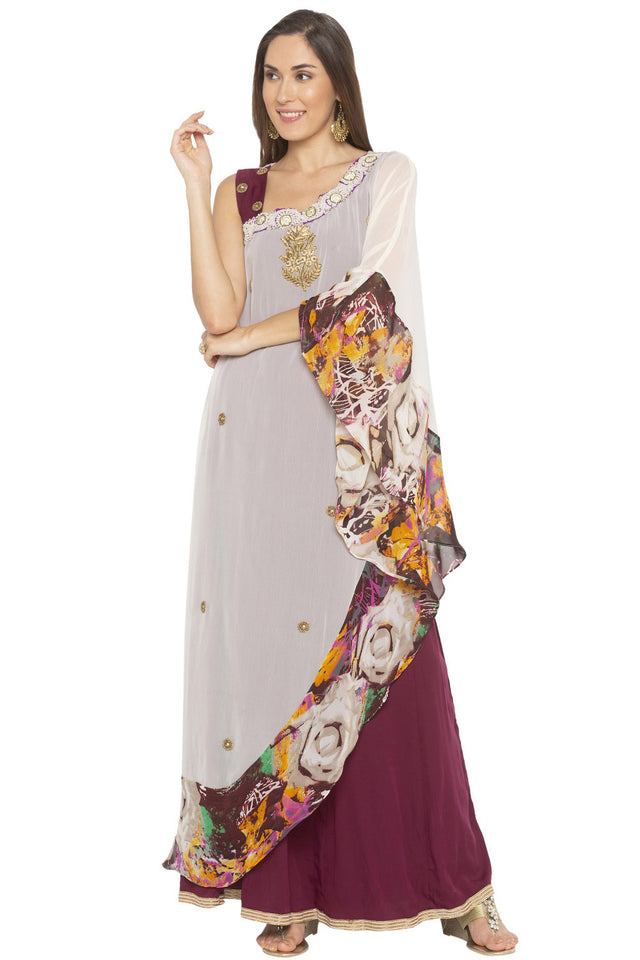 Georgette Asymmetric Kurti Top In Cream