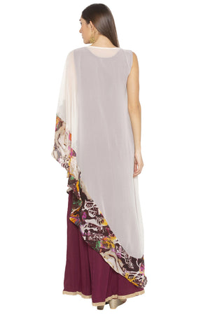 Georgette Asymmetric Kurti Top In Cream