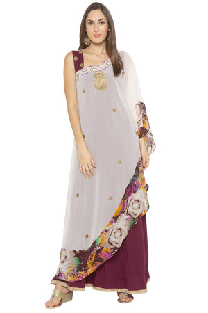 Georgette Asymmetric Kurti Top In Cream