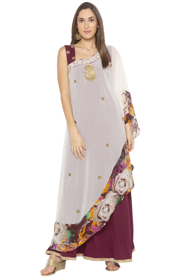 Georgette Asymmetric Kurti Top In Cream