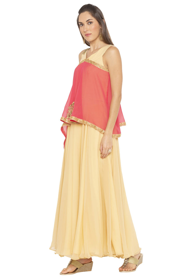 Georgette Asymmetric Kurti Top In Beige