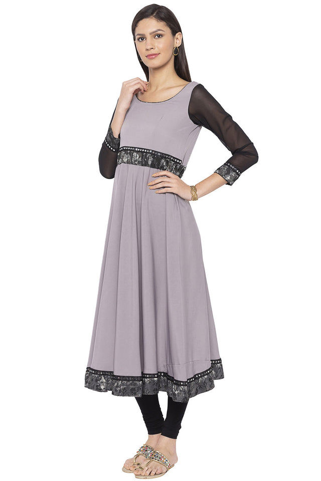 Crepe Flared Kurti Top In Grey