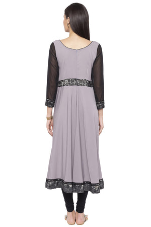 Crepe Flared Kurti Top In Grey