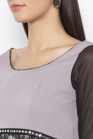 Crepe Flared Kurti Top In Grey