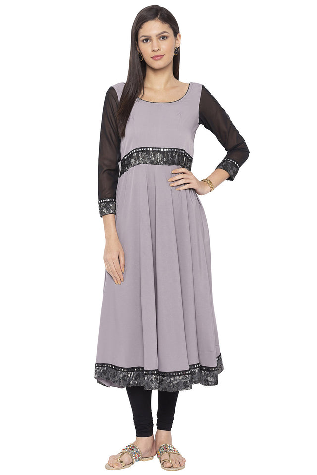 Crepe Flared Kurti Top In Grey