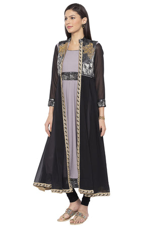 Crepe Flared Kurti Top In Grey