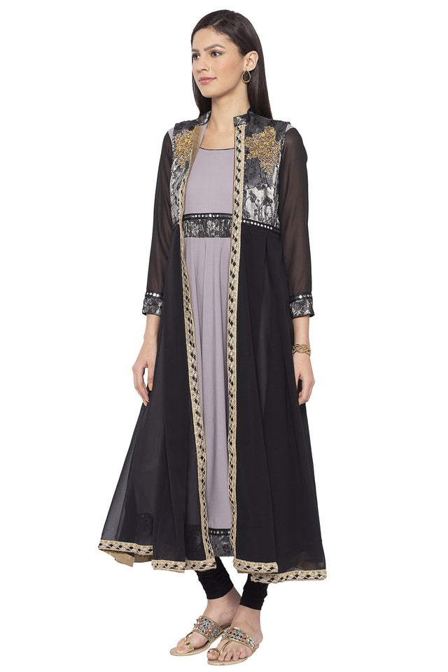 Crepe Flared Kurti Top In Grey