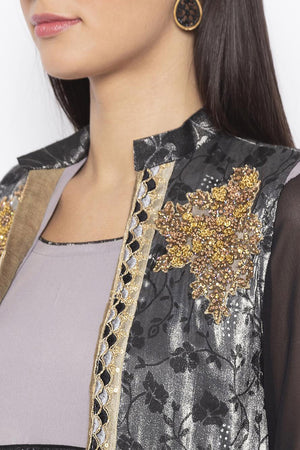 Crepe Flared Kurti Top In Grey