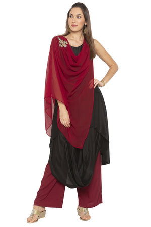 Blended Cotton Asymmetric Kurti Top In Black