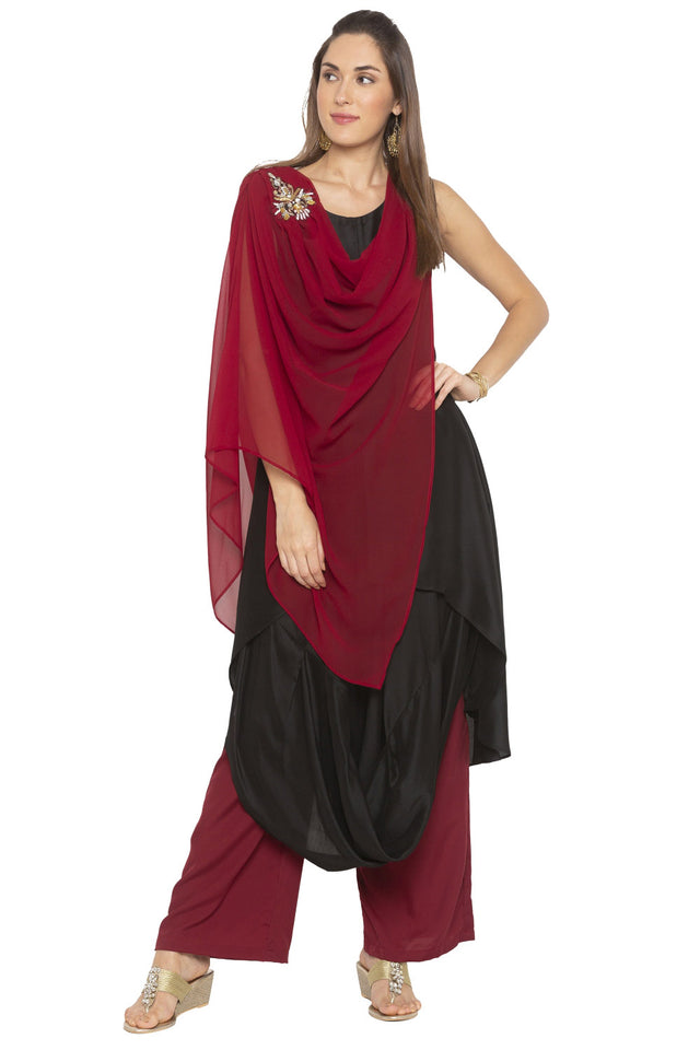 Blended Cotton Asymmetric Kurti Top In Black