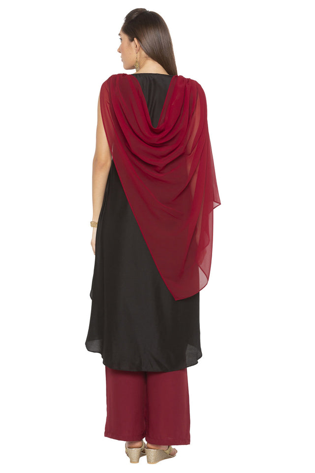 Blended Cotton Asymmetric Kurti Top In Black