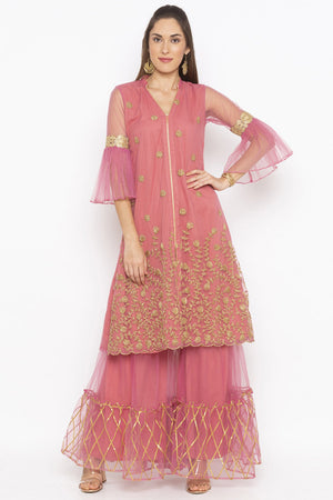 Net A Line Kurti In Pink