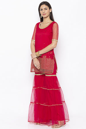 Net Short Kurti Top In Maroon