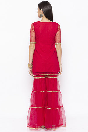 Net Short Kurti Top In Maroon