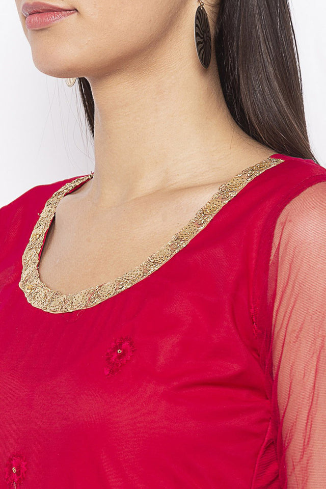 Net Short Kurti Top In Maroon