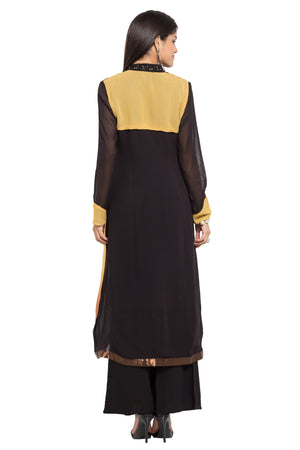 Faux Georgette Asymmetric Kurti Top In Black