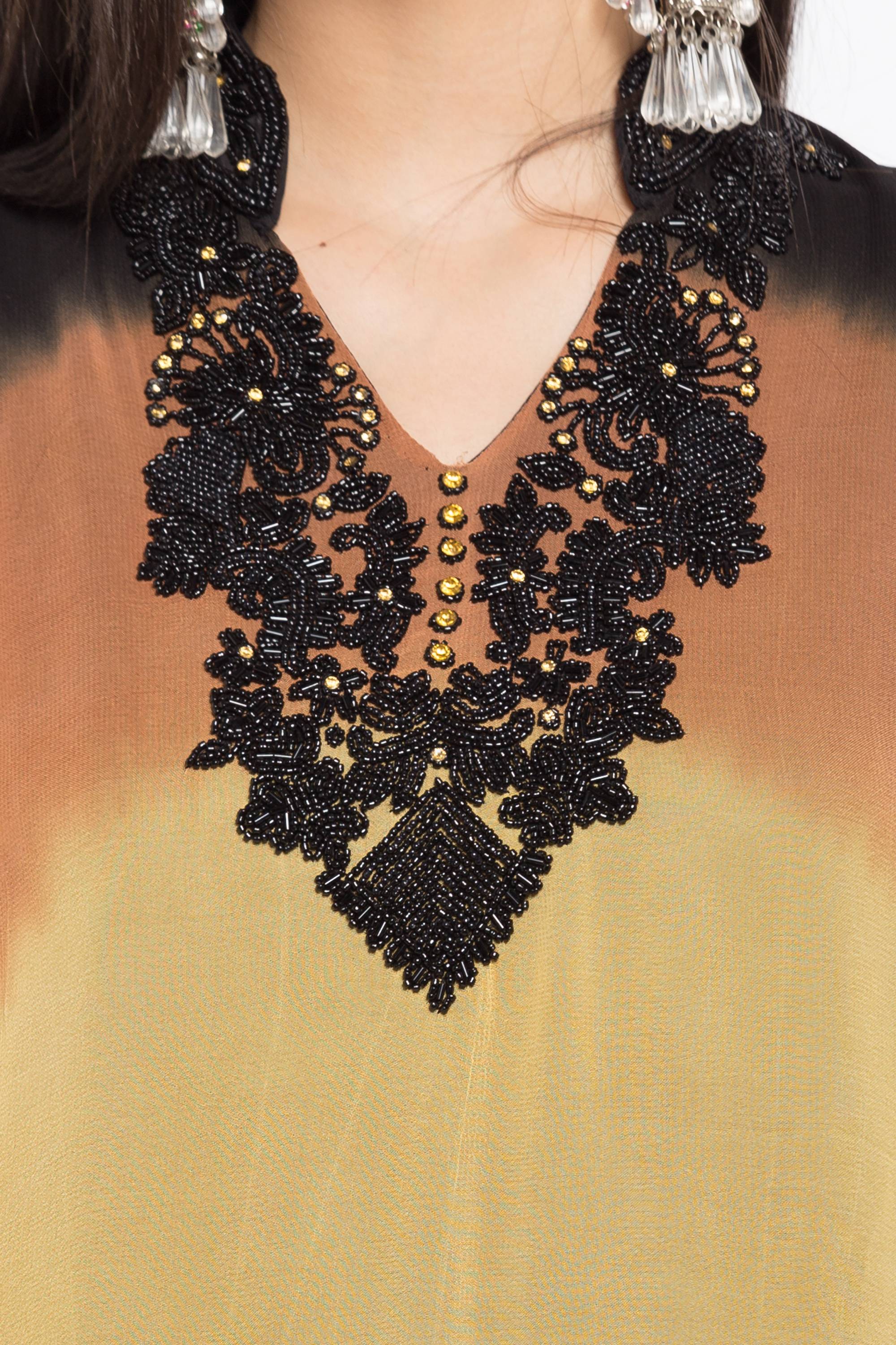 Faux Georgette Asymmetric Kurti Top In Black