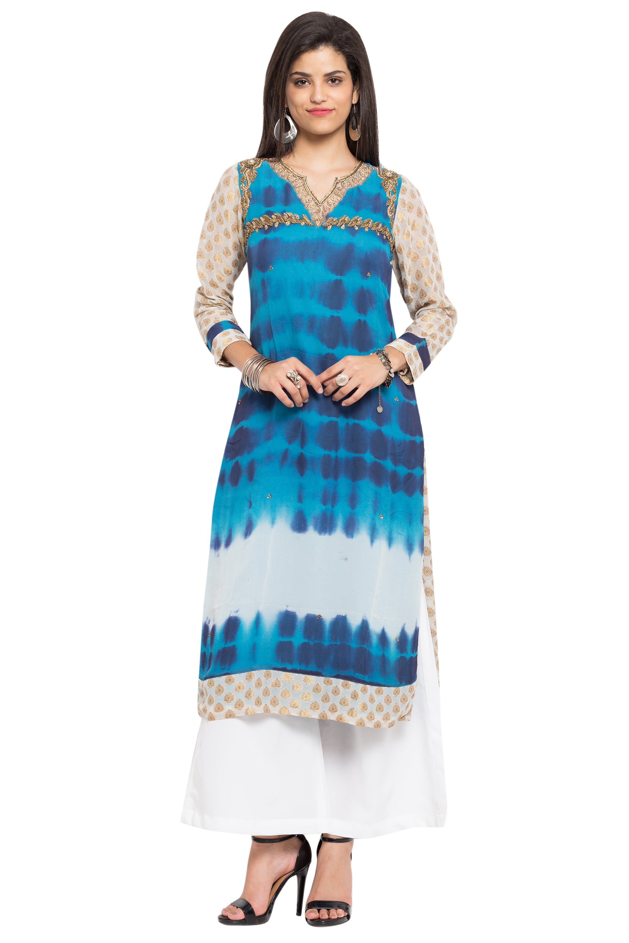 Faux Georgette Straight Kurti Top In Blue