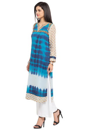 Faux Georgette Straight Kurti Top In Blue