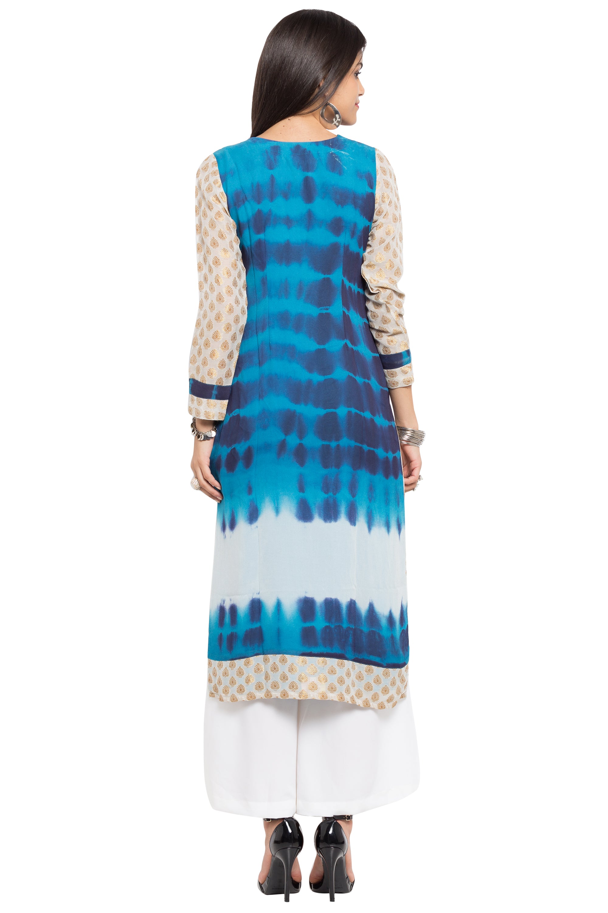 Faux Georgette Straight Kurti Top In Blue
