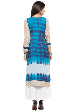 Faux Georgette Straight Kurti Top In Blue