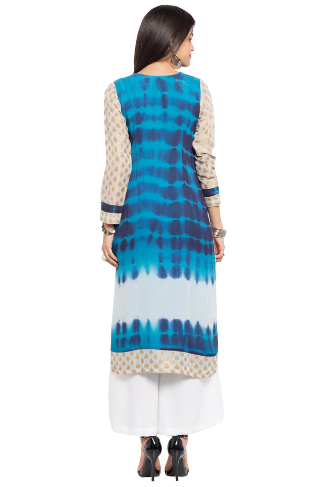Faux Georgette Straight Kurti Top In Blue