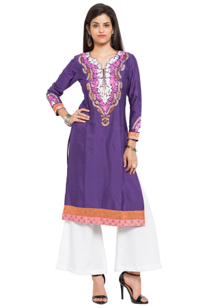 Cotton Art Silk Straight Kurta Top in Purple