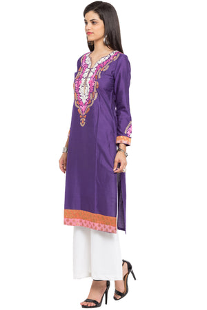 Cotton Art Silk Straight Kurta Top in Purple - Right Side