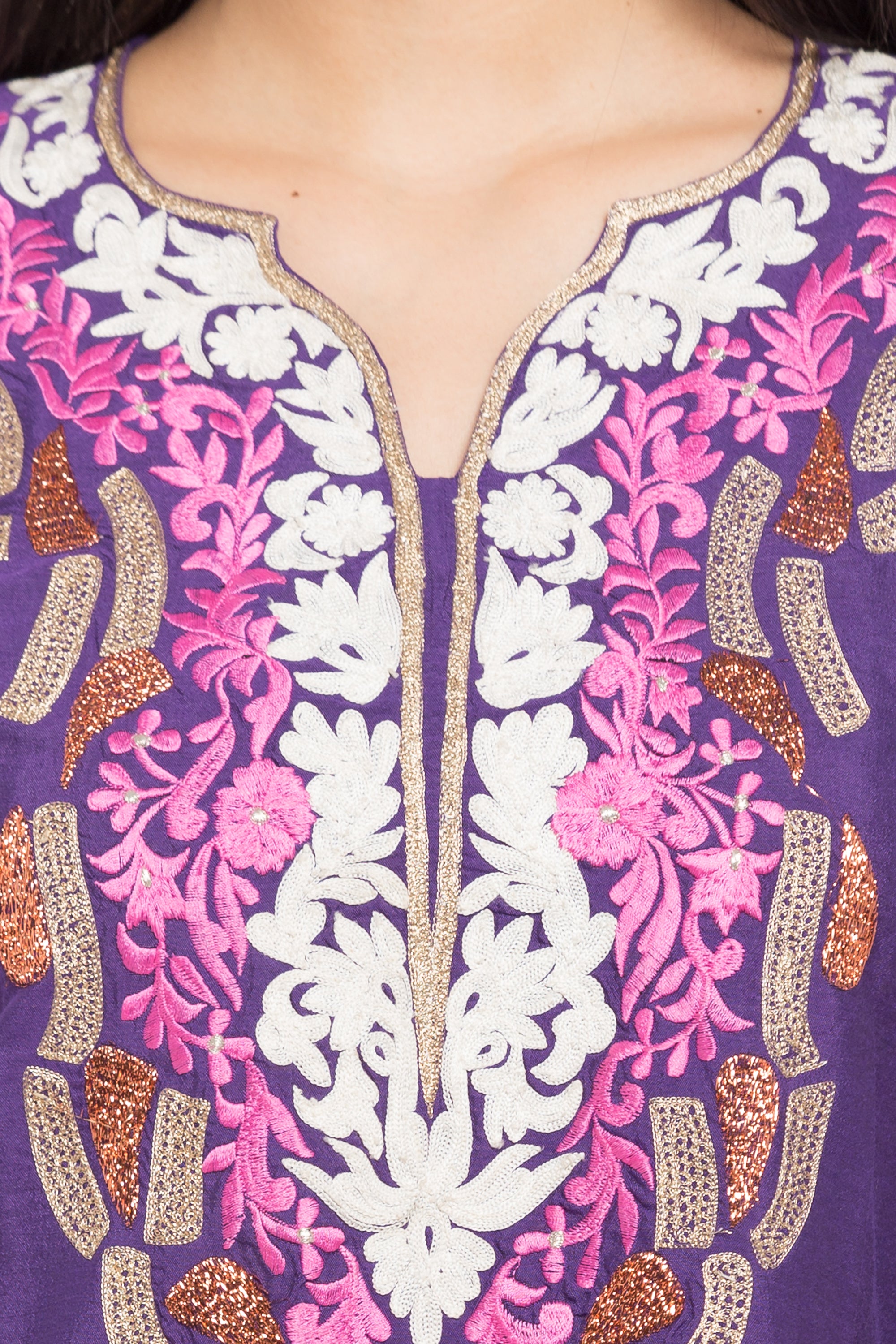 Cotton Art Silk Straight Kurta Top in Purple - Zoom