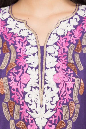 Cotton Art Silk Straight Kurta Top in Purple - Zoom