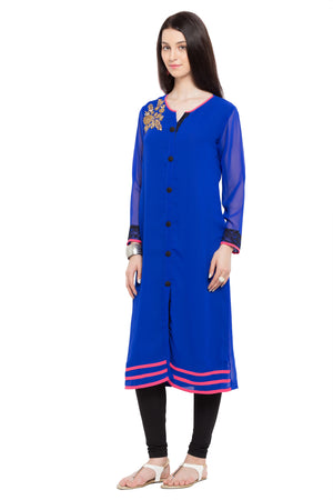 Faux Georgette Straight Kurti Top In Blue