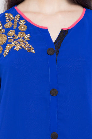 Faux Georgette Straight Kurti Top In Blue