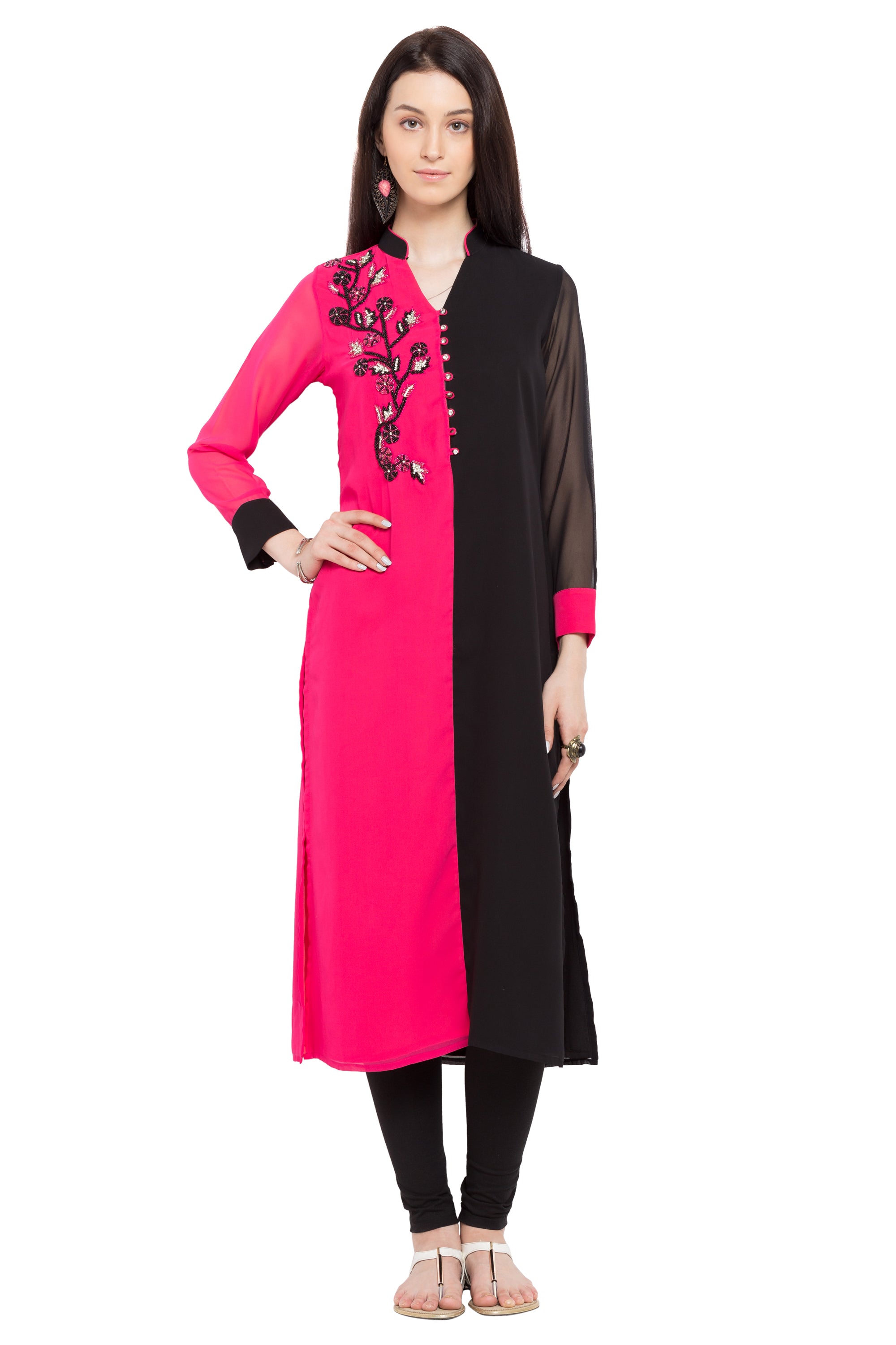 Faux Georgette Straight Kurti Top In Pink