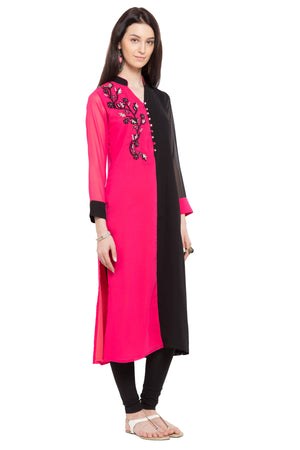 Faux Georgette Straight Kurti Top In Pink