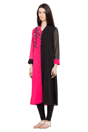 Faux Georgette Straight Kurti Top In Pink